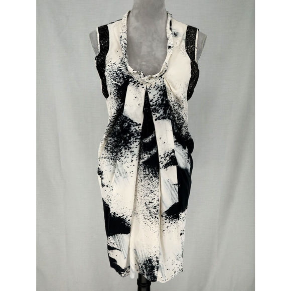 Sachin and Babi Ankasa Dress Womens 4 Ivory Black Silk Lined Sequins Shift Pleat - Picture 12 of 14